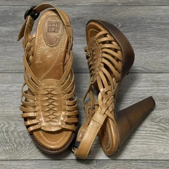 Frye Shoes Frye Joy Camel Tan Braided Leather Huarache Clog